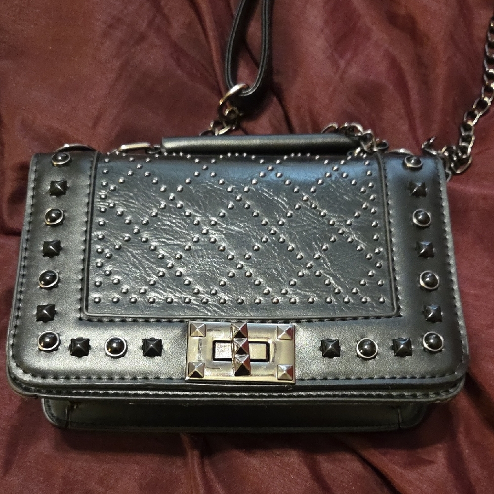 Studded Black Leather Crossbody Bag